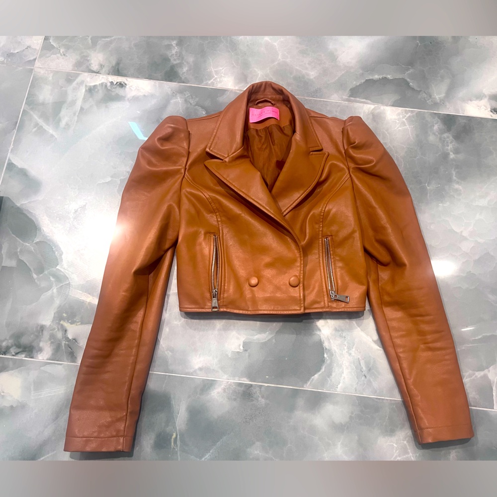 Azalea wang faux leather crop jacket Brown  
Used